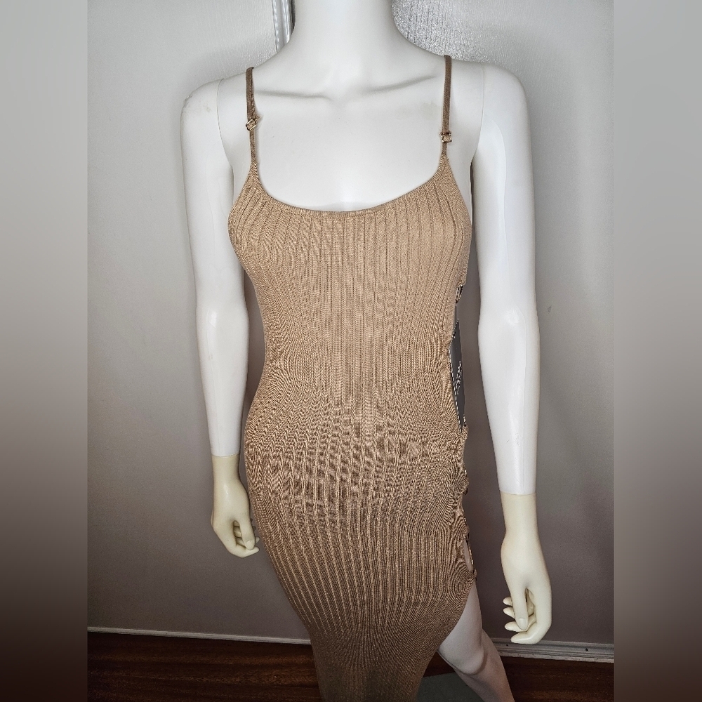 Hera Collection Taupe Dress Ribbed With Side Opening Size S Sexy Clubwear NEW - Picture 6 of 16